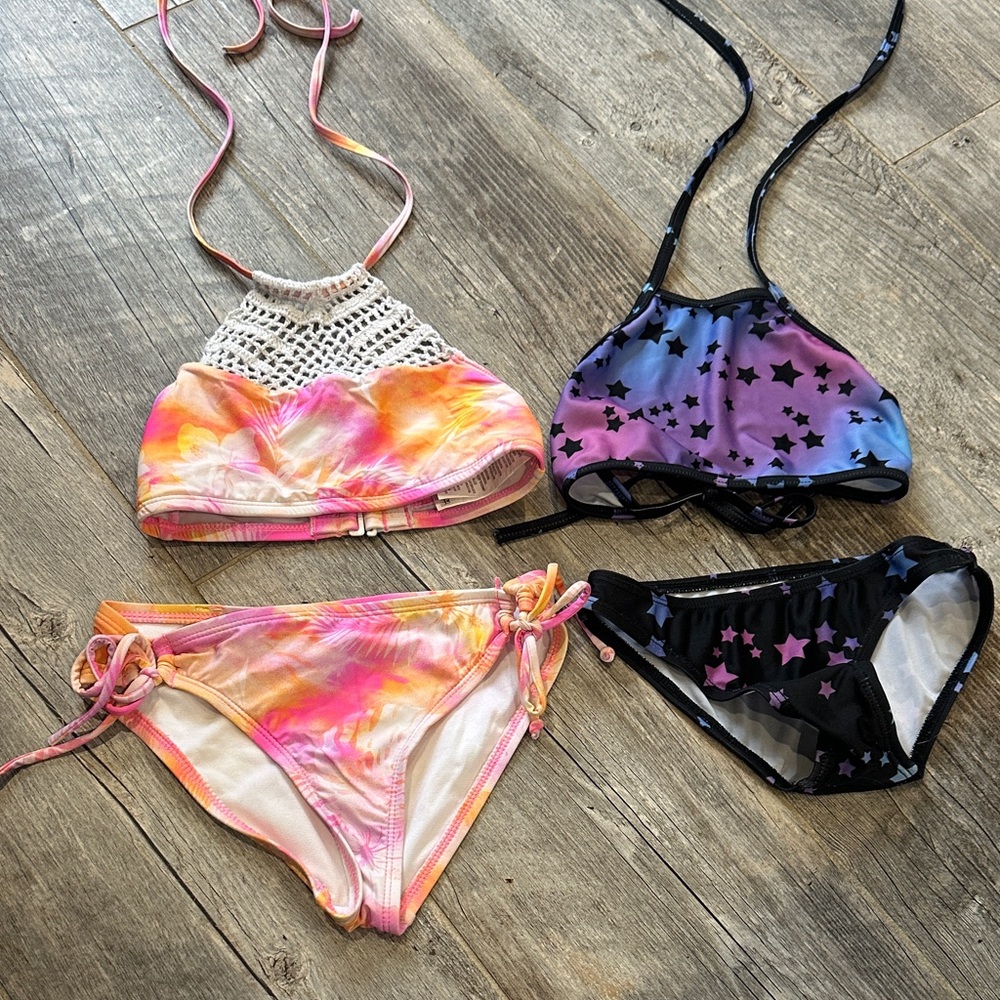 Tie-Dye Halter Bikini Top & Bottom + Star Print Bikini Set